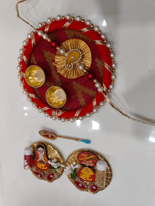 Nutts Designer Rakhi Plate Handmade Raksha Bandhan Thali With Rakhi Ram Ram Ji and Tilak Stick Set (RakhiP02)
