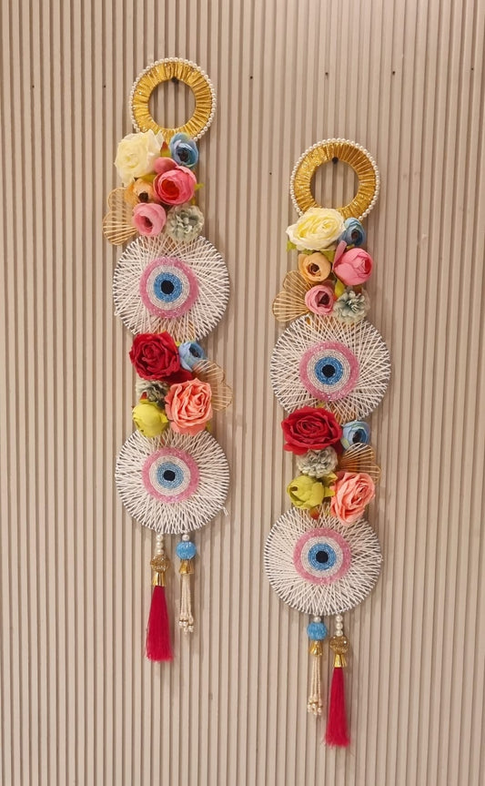 Nutts Handmade Decortive Evil Eye Hanging | Moti Chudi Florel Evil Eye Hanging for Main Door | Traditional Toran for Home and Office Decor (EvilEyeH-31)
