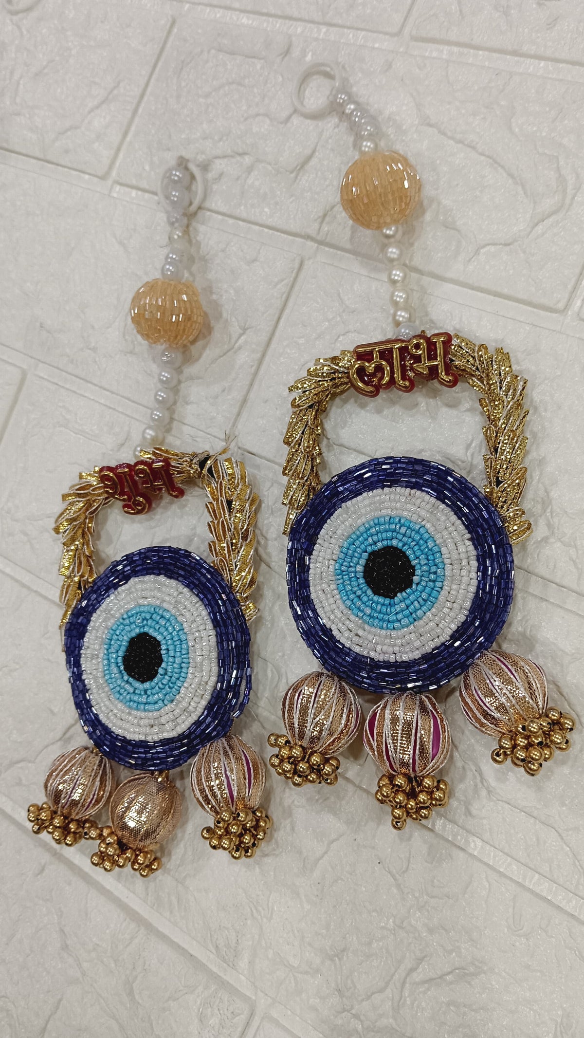 Nutts Handmade Evil Eye Hanging | Traditional Decorative Moti Chudi Florel Evil Eye Hanging for Main Door (Pack of 2 (Blue))