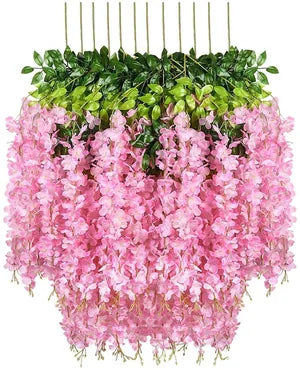 Blush Pink Artificial Wisteria Hanging Garland Silk Long Hanging Bush Flowers String Home Party Wedding Decor (Blush 12)