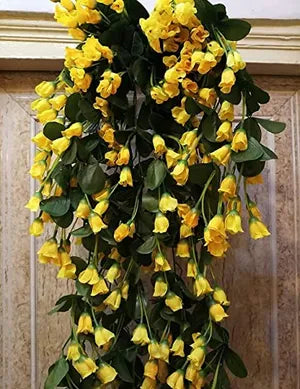 Yellow Artificial Flowers Hanging Orchid Rose Shaped for Decoration