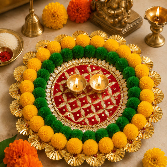 Nutts Handmade Decorative Pooja Thali Traditional Indian Prayer Plate for Festival Ceremony and Home Temple Decor (Pack Of 1) (PoojaP49)