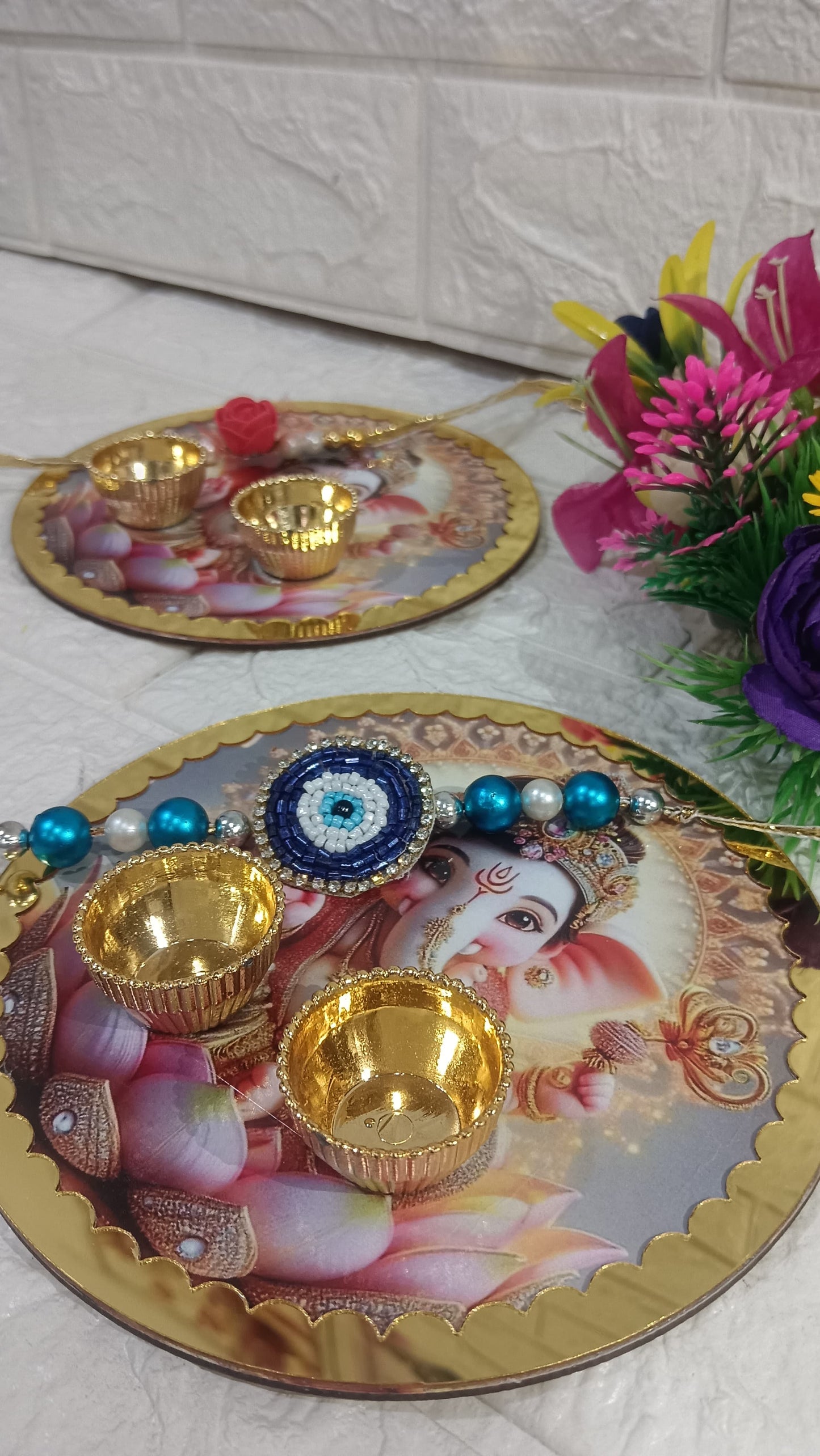 Nutts Rakhi Ganesh ji Printed Traditional Decorative Thali for Raksha Bandhan (RakhiP05)