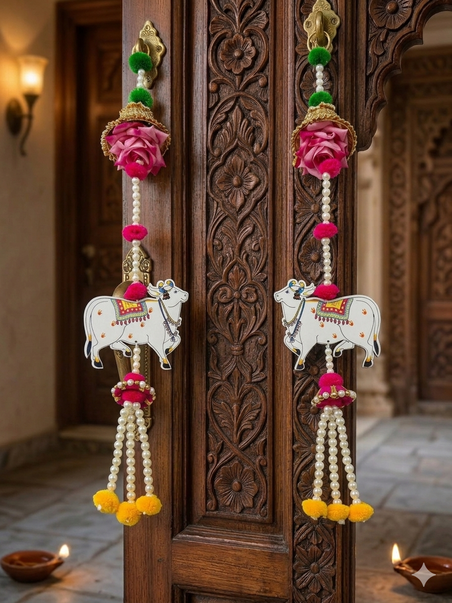 Nutts Decorative Handmade Multicolour Hanging | Traditional Shubh-Labh Hanging for Decoration | Lotus Hanging for Home Decor (Pack of 2)
