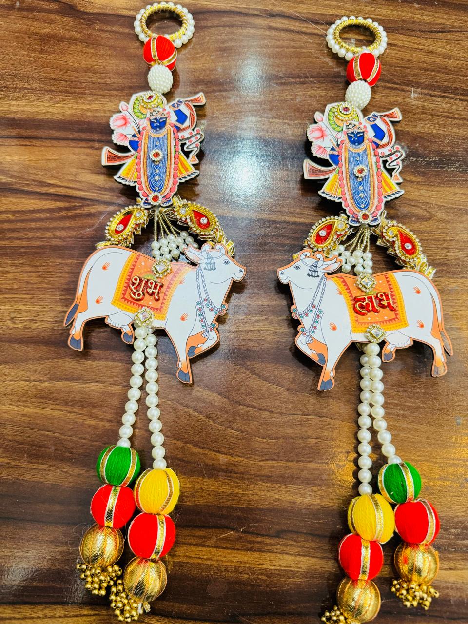 Nutts Handmade Decorative Small Hanging | Handcrafted Traditional Hanging for Decoration | Shubh-Labh Toran for Home and Office Decor Pack of 2 (SMALL191)