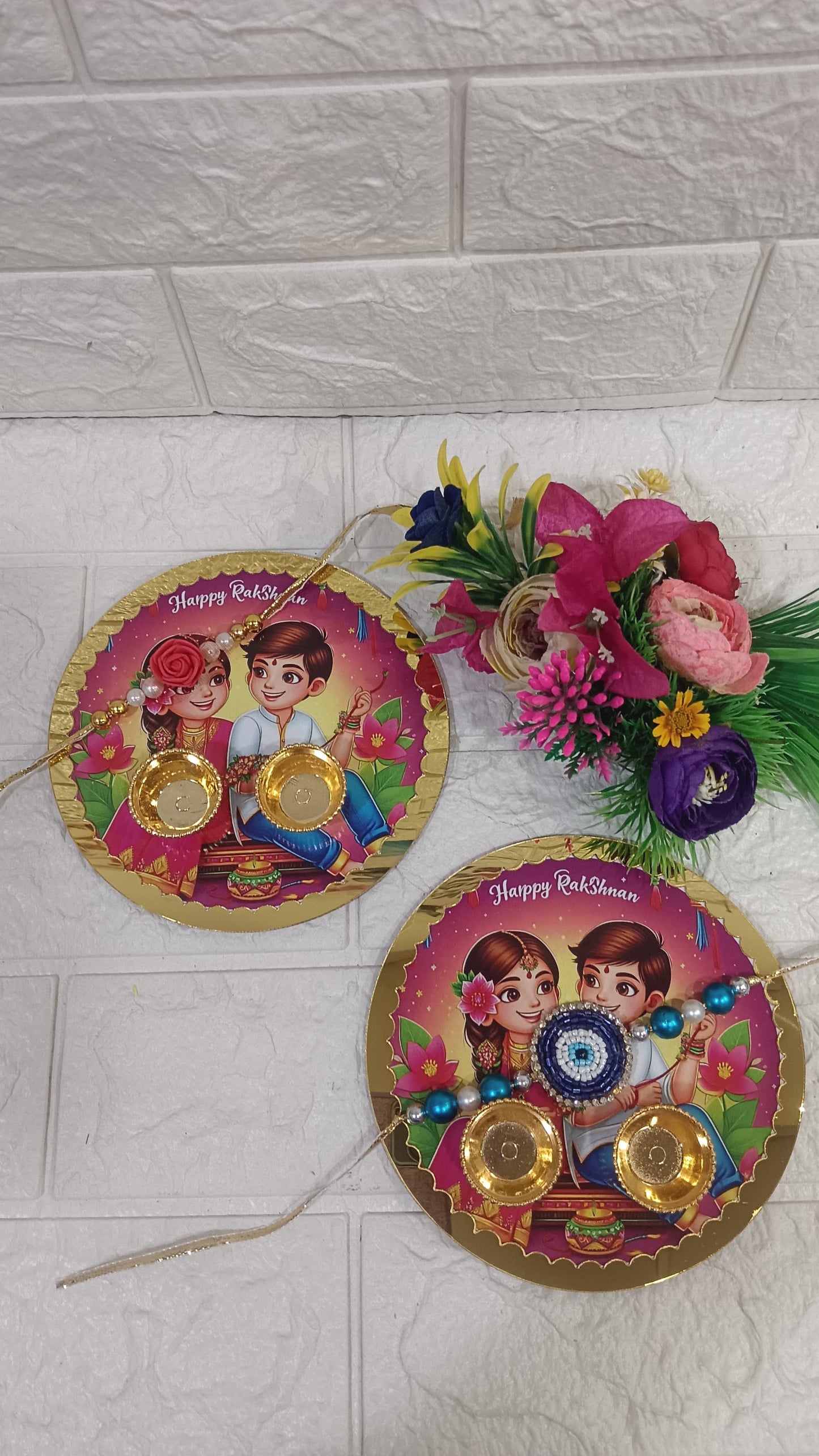 Nutts Rakhi Pooja Plate with Handmade Rakhi for Brother for Raksha Bandhan (RakhiP06)