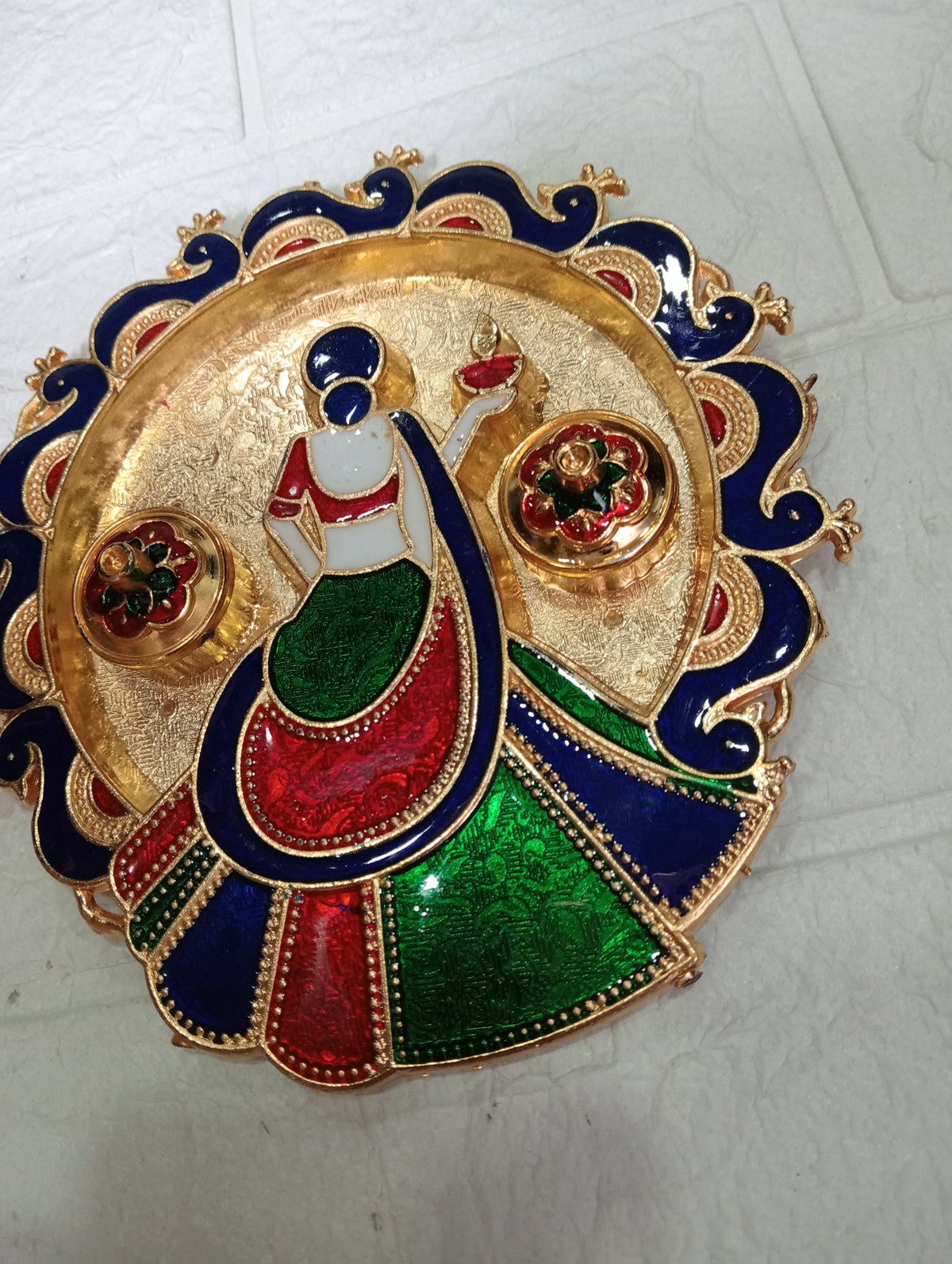 Nutts Decorative Traditional Pooja Thali for Daily Worship Festival Celebration Temple Home Mandir Diwali Navratri Karwa Chauth Elegant Prayer (PoojaP35-3)