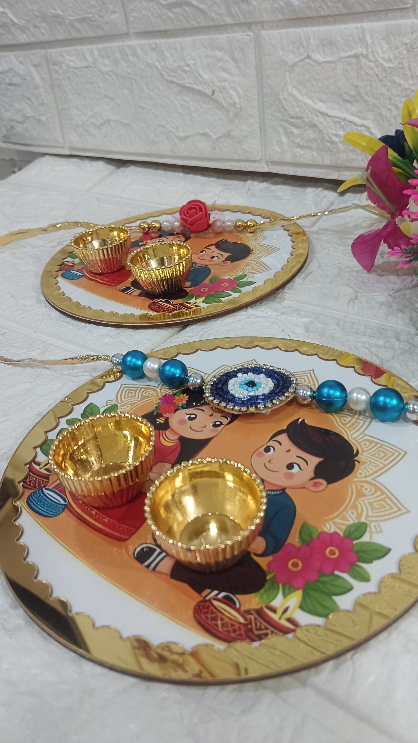 Nutts Rakhi Pooja Plate with Handmade Rakhi for Brother for Raksha Bandhan (RakhiP07)