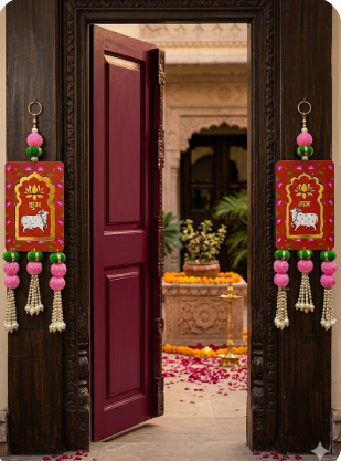 Cow Painting Latkan Hanging Diwali Decorations Wall Door Hanging Toran for Door Rajasthani Home Living Room Decoration (Pack of 2)