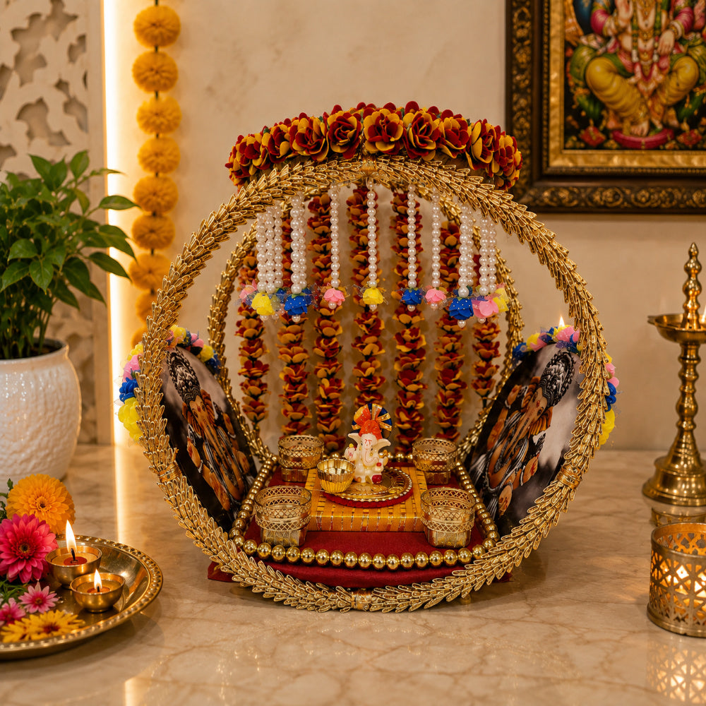 Nutts Royal Wooden God Singhasan Decorative Pooja Mandir Throne Sacred Idol Seat Traditional Temple Home Festival Worship Display Elegant Design (Singhasan33)