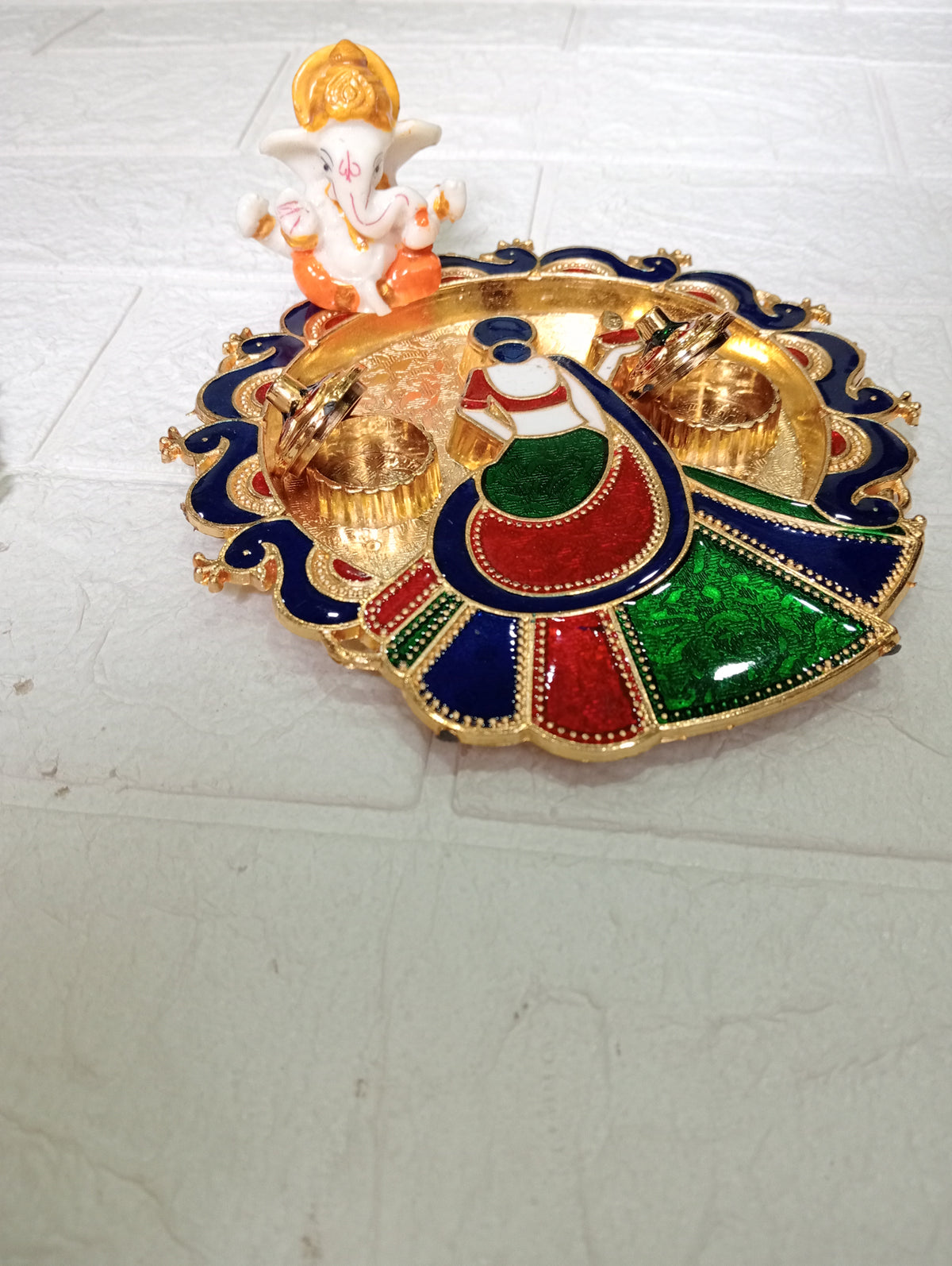 Nutts Decorative Traditional Pooja Thali for Daily Worship Festival Celebration Temple Home Mandir Diwali Navratri Karwa Chauth Elegant Prayer (PoojaP35-1)
