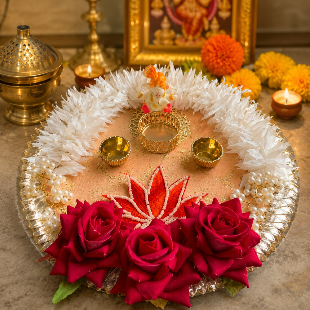 Nutts Handmade Decorative Pooja Plate Traditional Prayer Thali Indian Spiritual Home Decor Festival GiftSpiritual Ceremonies Elegant Handmade(Pack Of 1) (PoojaP51)