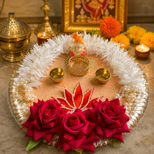 Nutts Handmade Decorative Pooja Plate Traditional Prayer Thali Indian Spiritual Home Decor Festival GiftSpiritual Ceremonies Elegant Handmade(Pack Of 1) (PoojaP51)