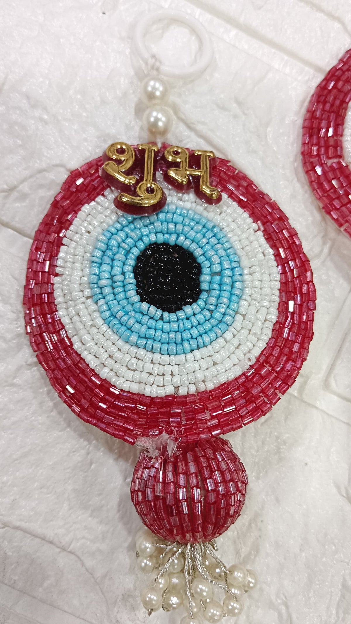 Nutts Handmade Evil Eye Hanging | Traditional Decorative Moti Chudi Florel Evil Eye Hanging for Main Door (Pack of 2(Red))
