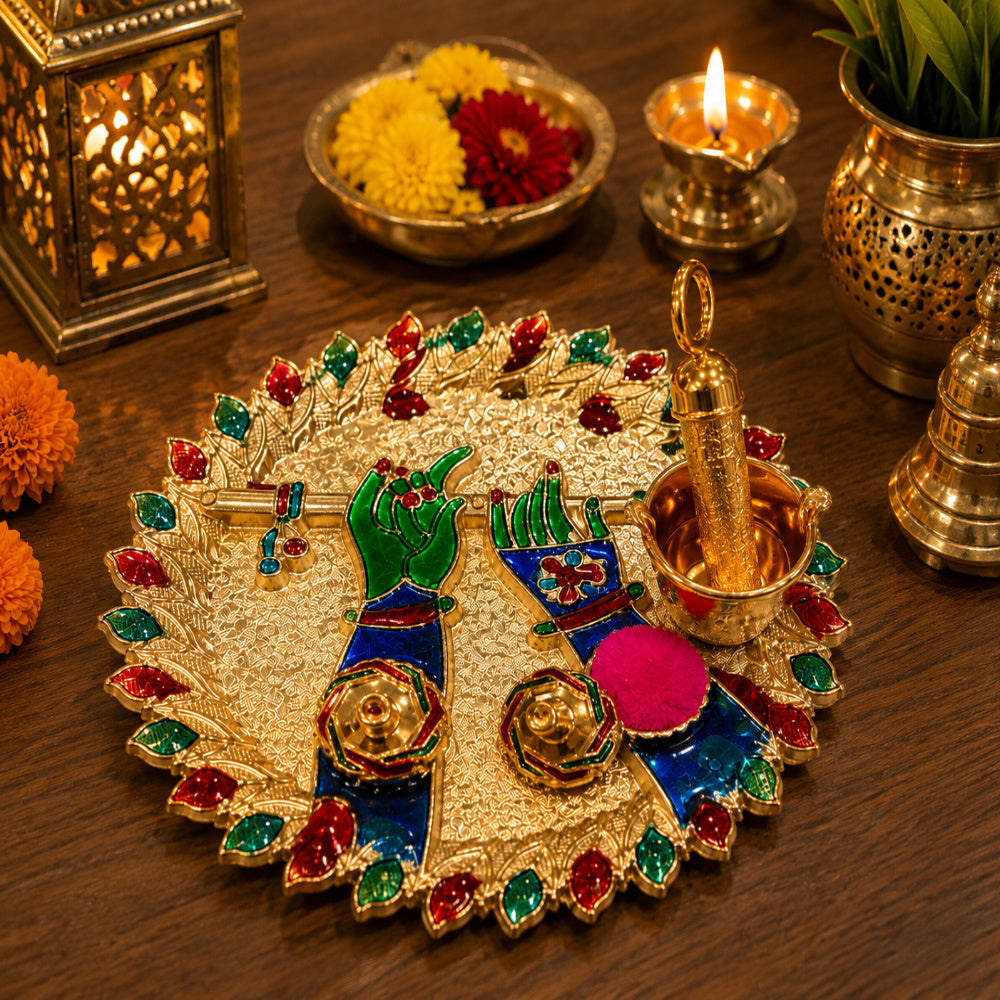 Nutts Decorative Pooja Traditional Religious Festival Worship Elegant Mandir Puja Essentials Diwali Navratri Wedding Home Decor Sacred (PoojaP37-3)
