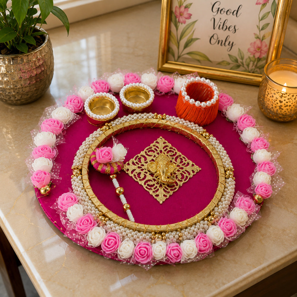 Nutts Handmade Decorative Prayer Pooja Plate Indian Traditional Thali for Diwali Religious Ceremony Home Decor (Pack Of 1) (PoojaP47)