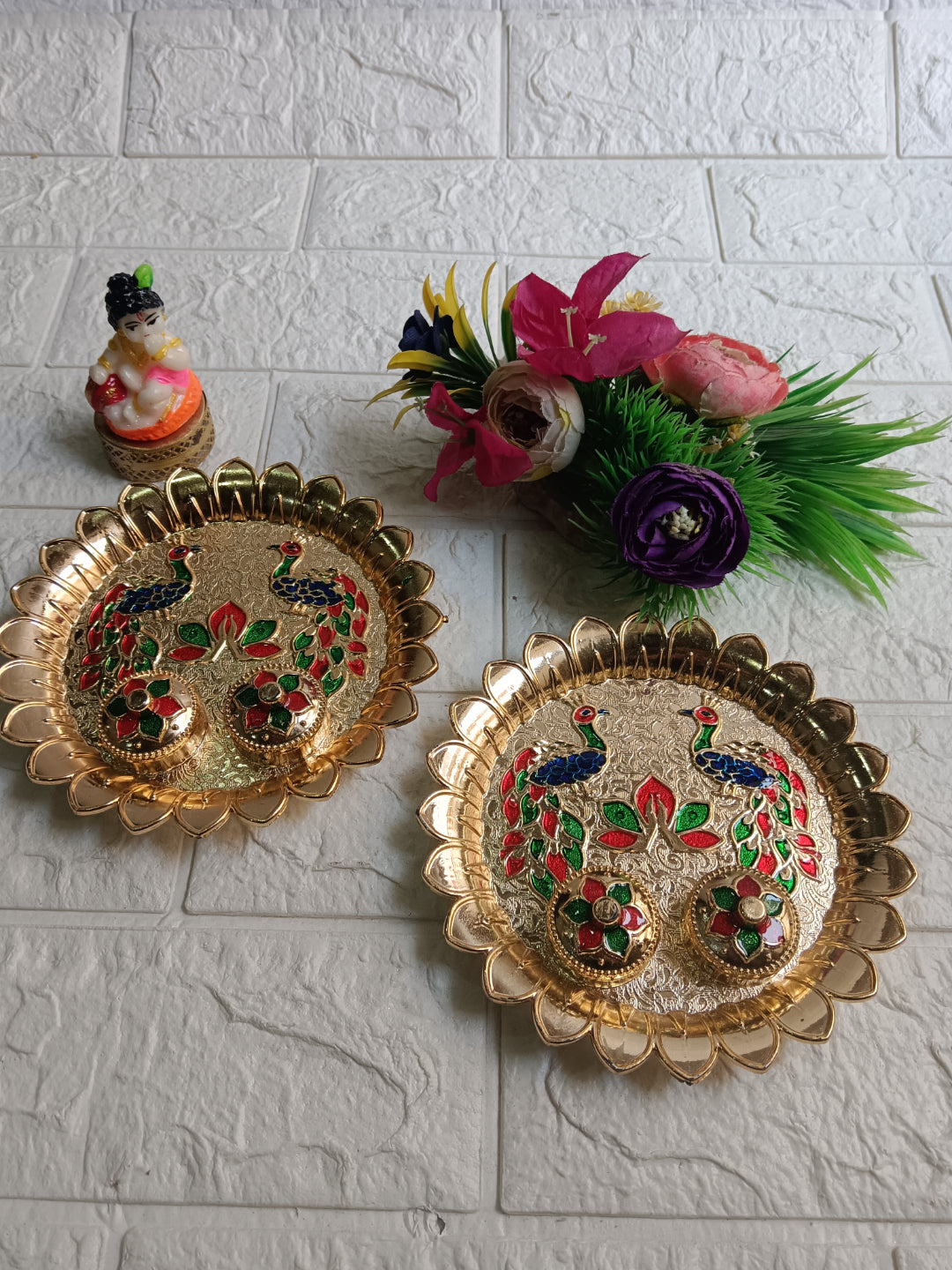 Nutts Decorative Mor Printed Pooja Traditional Religious Festival Worship Elegant Mandir Puja Essentials Diwali Navratri Wedding Home Decor Sacred (PoojaP33-3)