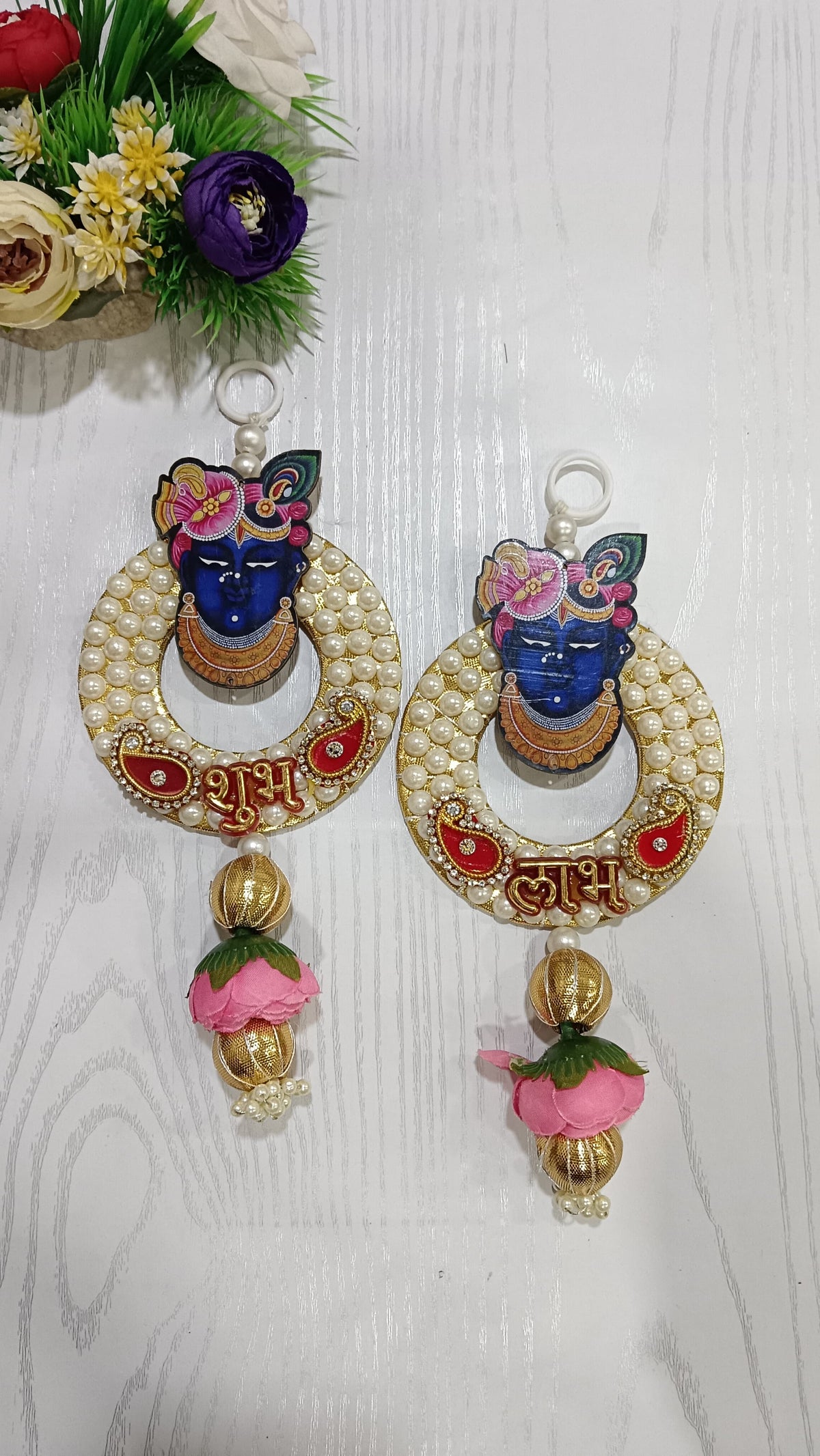 Shubh Labh Shree Nath Ji with Gota Chakri Latkan | Shubh Labh Latkan for Home & Door Decoration | Decorative Hanging Wedding,Home,Office, Festivals is Very Useful Pack of 2 (SMALL157)