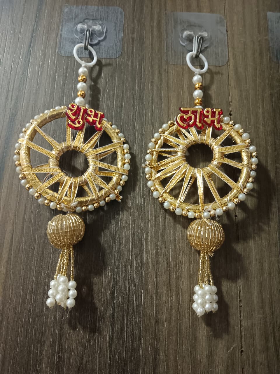 NUTTS Traditional Indian Decorative Wall Hanging | Festive Door Garland with Pearls & Lotus for Diwali, Navratri & Home Decor (Pack of 2) (SMALL75)