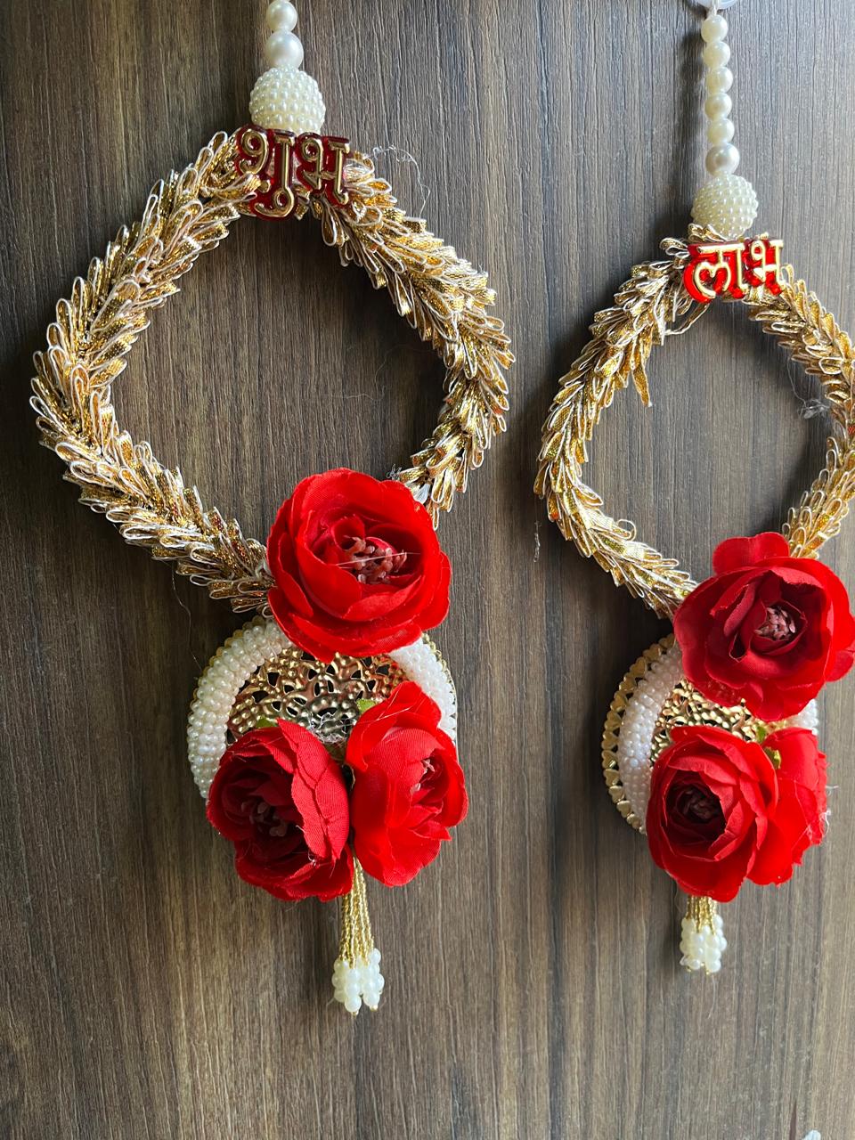 Artificial Flower & White Beads Garlands Handmade Door Entrance Hanging Home Traditional/Wall Decoration Diwali| Artificial Flower Pack of 2 (SMALL109)