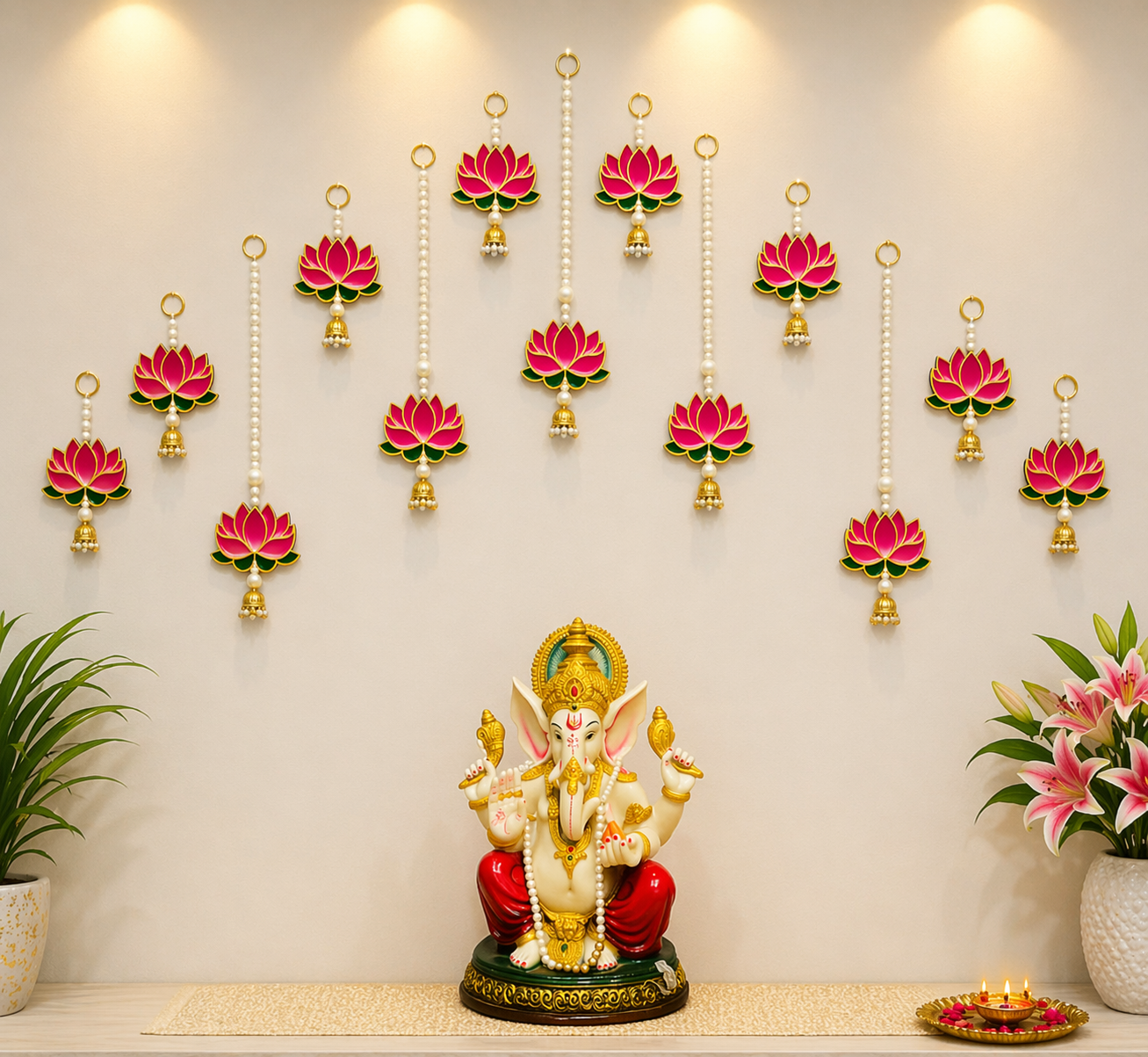 Nutts Lotus Hanging Ideal For Festive Home Decoration Perfect For Diwali And Special Occasions Enhances Wall Decor With Traditional Design