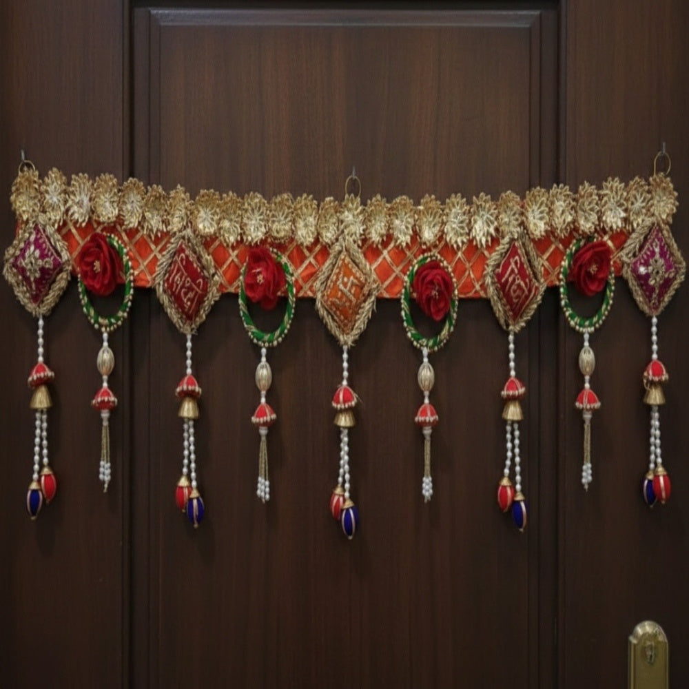 Nutts Decorative Shubh Labh Cushion Pompom Tassel Bandhanwar For Festive Decor Home Decor