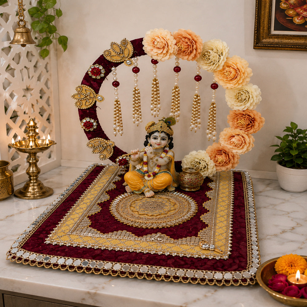 Nutts Handcrafted Devotional Singhansan for God Idol | Decorated Singhansan for Festival Decor | Puja Mandir Singhasan (Singhasan36)