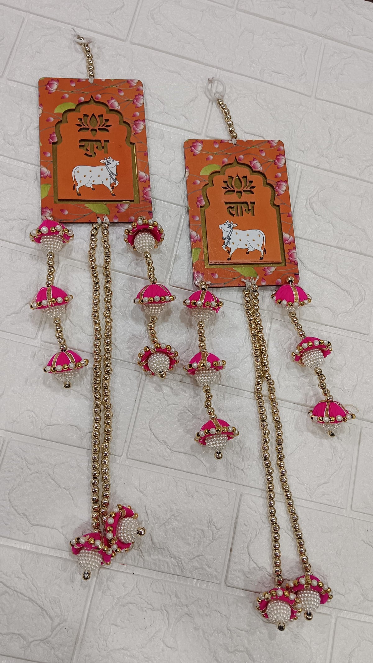 Nutts Handmade Hanging Decorative | Shubh Labh Cow Design MDF Door Hanging Decorative Wall Hanging for Home Entrance Festival Decor Pack of 2 (SMALL80-1)
