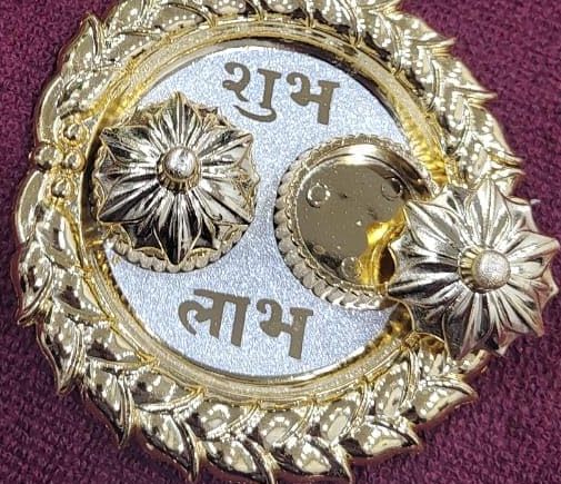 Nutts Decorative Pooja Thali Haldi Kumkum Chandan Holder Plate Gifts With Small Lord Set for Home & Office Decoration & Gifting (Krishana Ji Round) (PoojaP16)