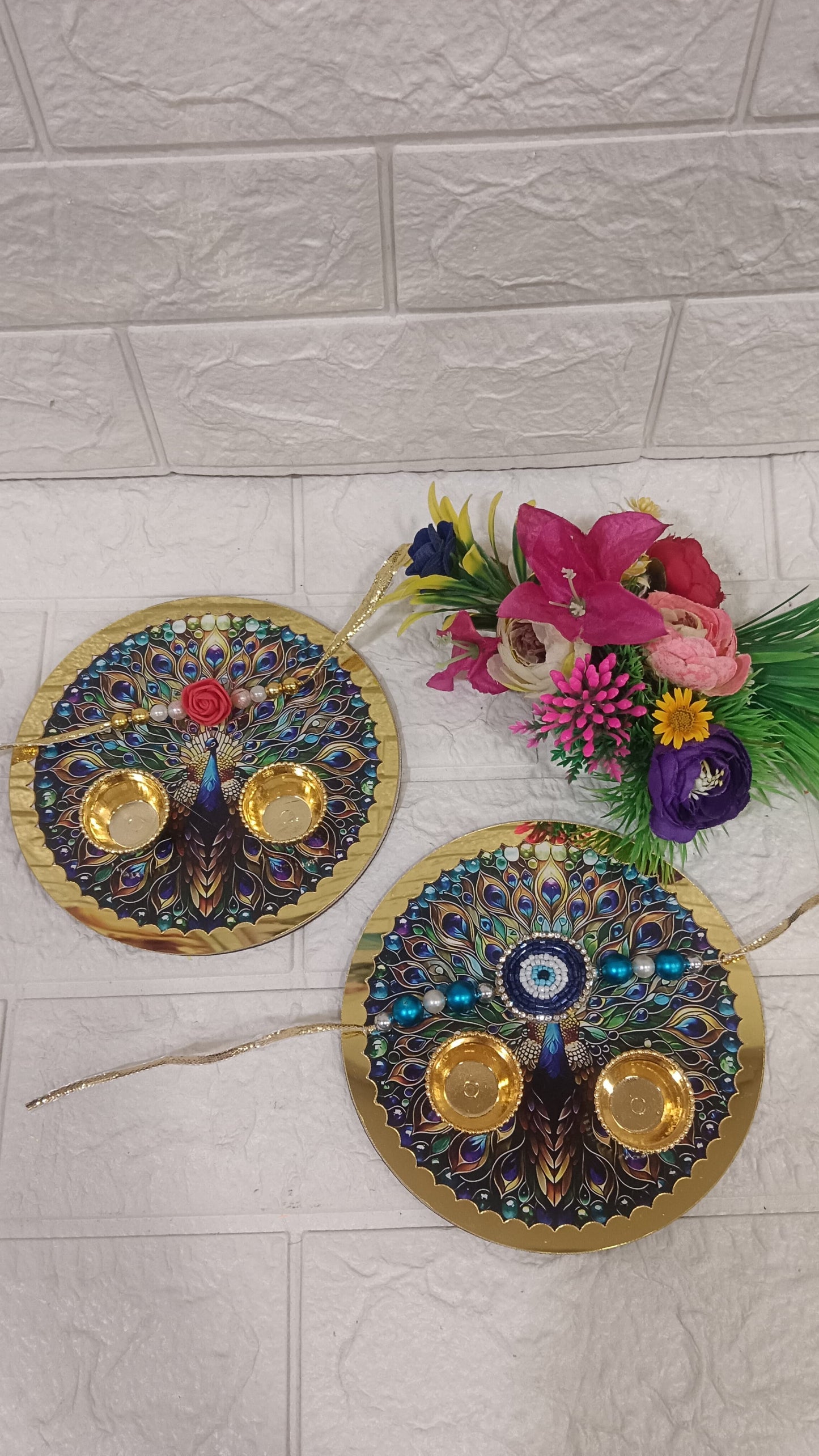 Nutts Rakhi Pooja Plate with Handmade Rakhi for Brother Traditional Decorative Pooja Thali for Raksha Bandhan(RakhiP04)