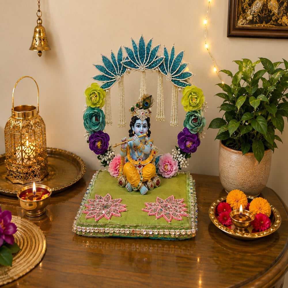 Nutts Handcrafted Devotional Singhansan for God Idol | Decorated Singhansan for Festival Decor | Puja Mandir Singhasan (Singhasan08)