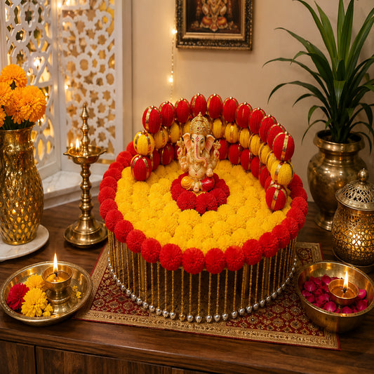 Laddu Gopal Large Gaddi Pom Pom Singhasan for Kanha Ji with Soft Gaddi by .