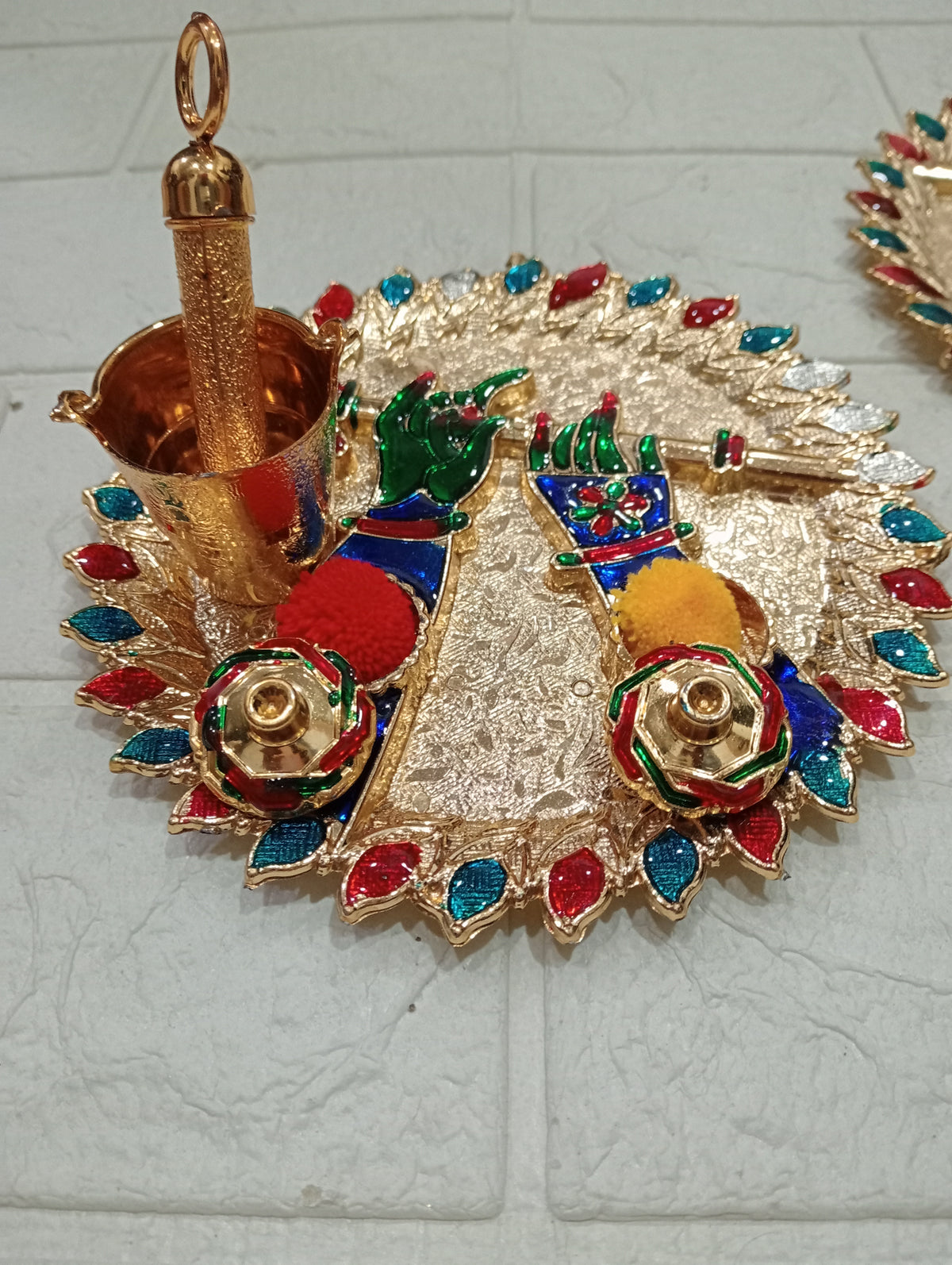 Nutts Decorative Pooja Traditional Religious Festival Worship Elegant Mandir Puja Essentials Diwali Navratri Wedding Home Decor Sacred (PoojaP37-3)