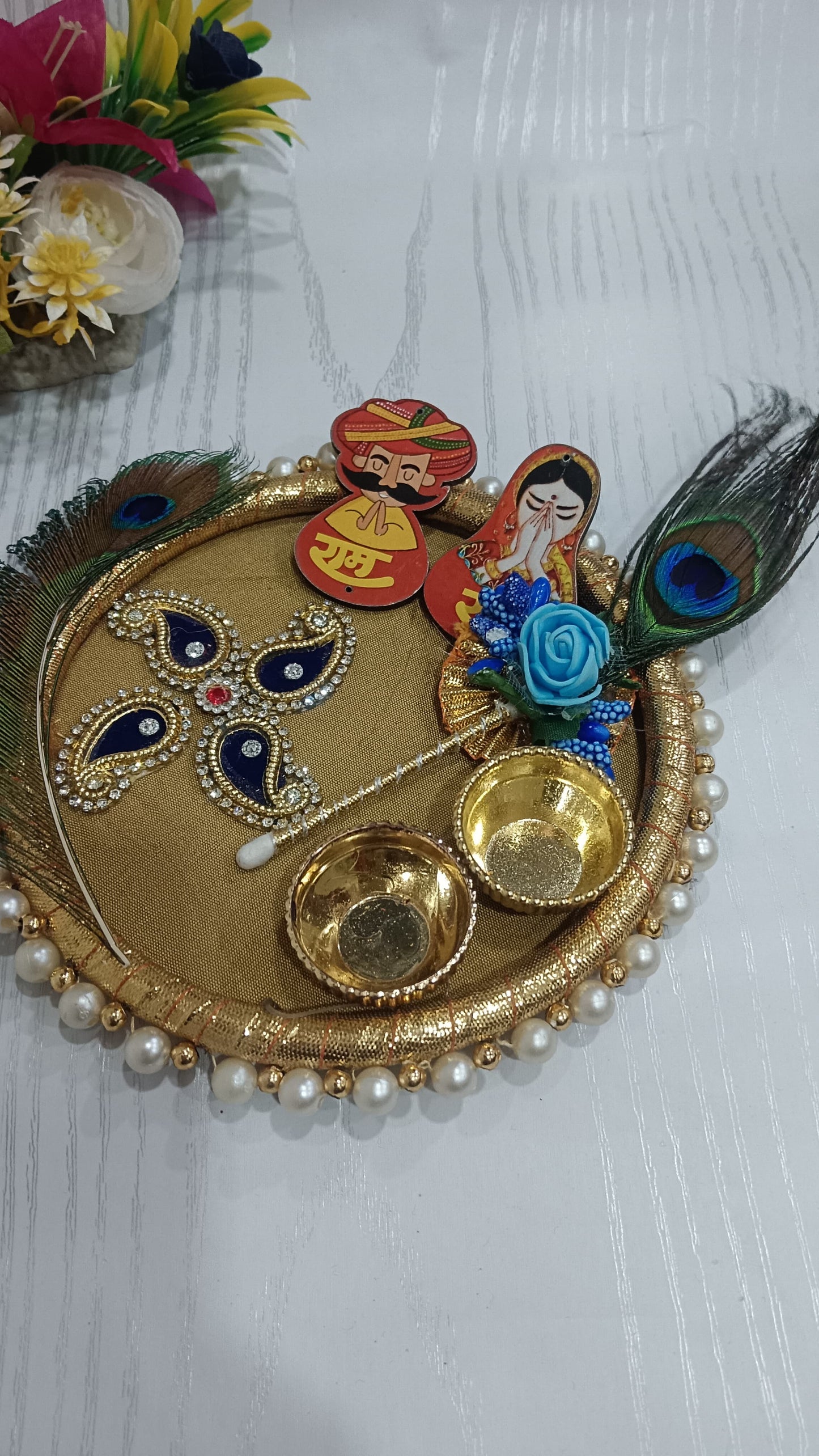 Nutts Handmade Decorative Rakhi Ceremony Thali Raksha Bandhan Pooja Plate with Tilak Stick (RakhiP11)