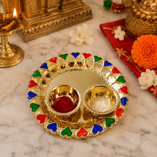 Nutts Decorative Pooja Thali Haldi Kumkum Chandhan Holder Plate Gifts With Small Lord Set for Home & Office Decoration & Gifting (Ganesh Ji) (PoojaP15-2)
