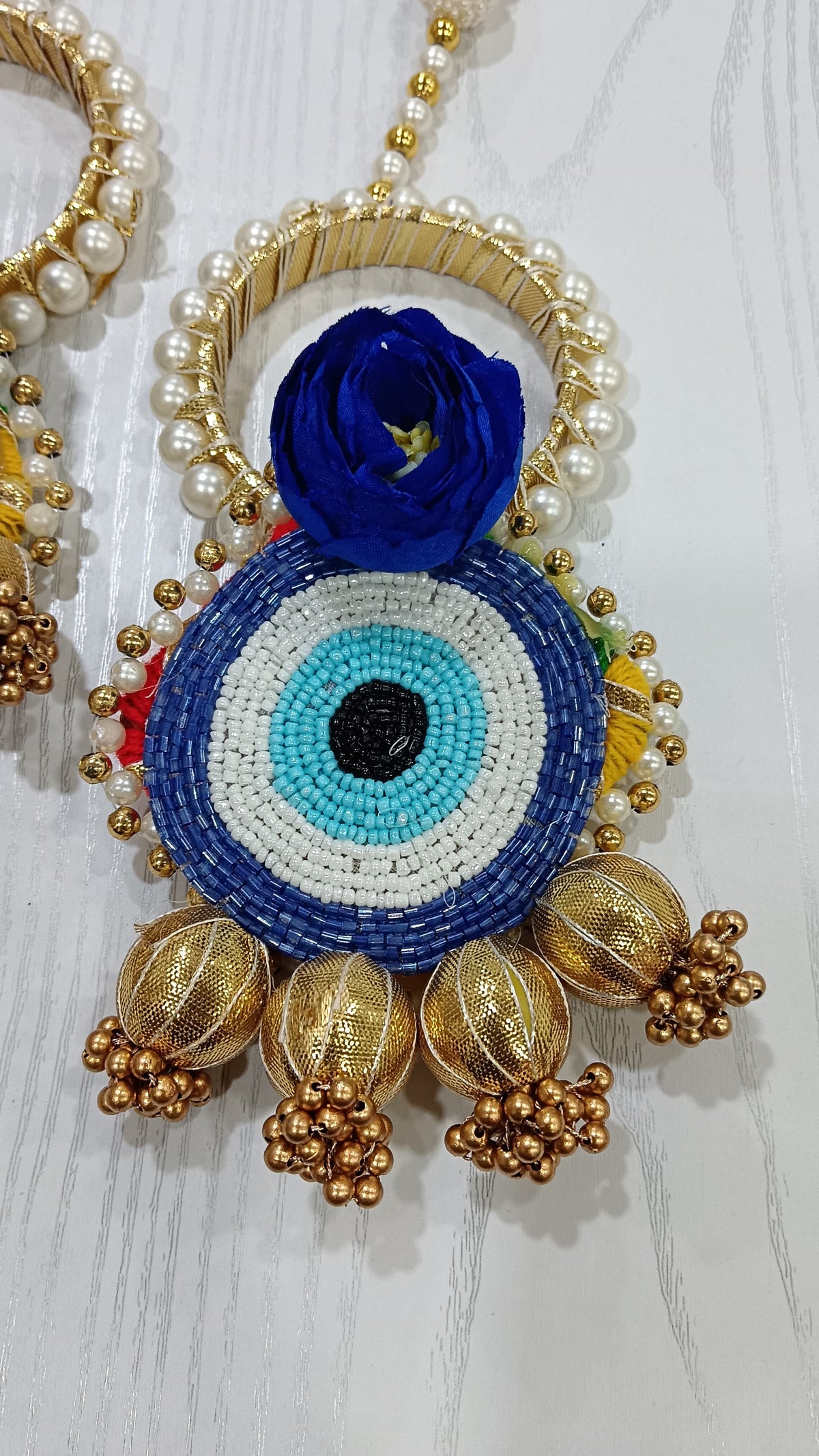 Nutts Handmade Evil Eye Hanging | Traditional Decorative Moti Chudi Florel Evil Eye Hanging for Main Door (Pack of 2)