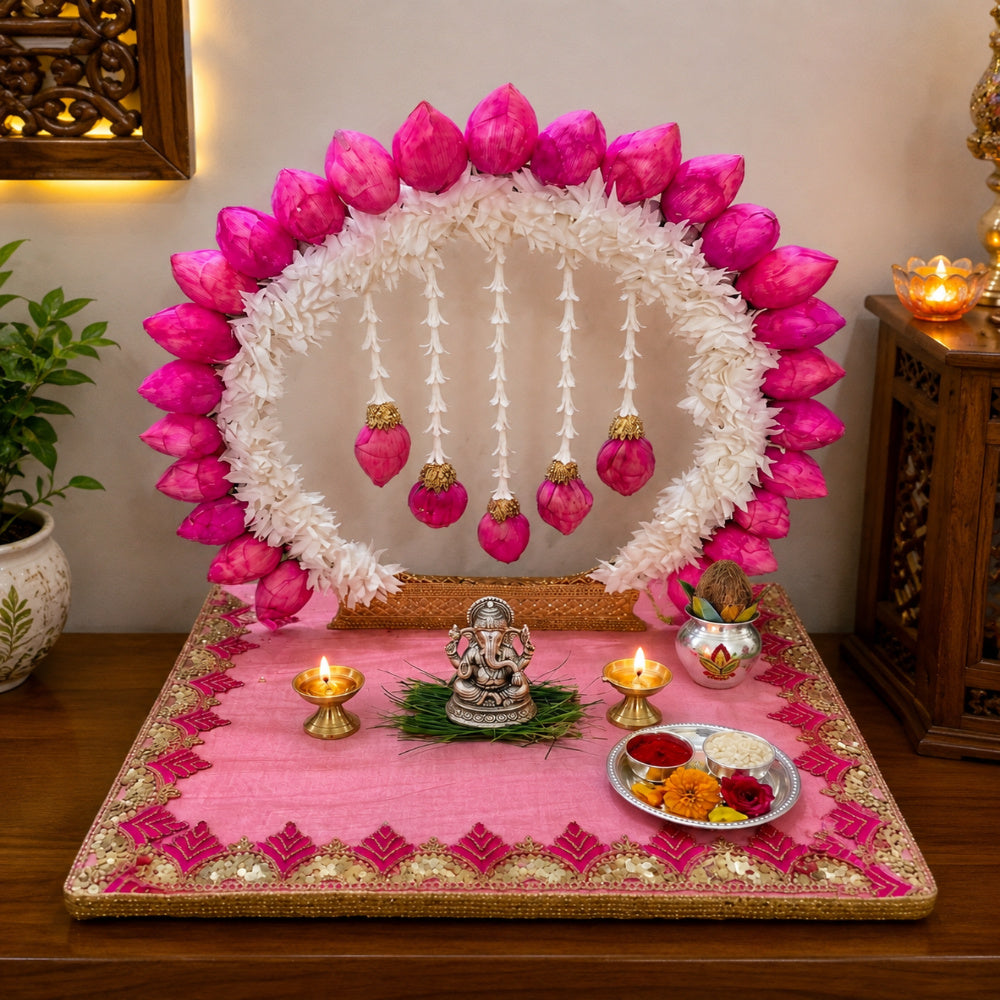 Paper Gajra & Foam Buds,Art & Craft Thakur Ji Singhasan, Laddu Gopal Ji Singhasan for Puja Room, Janmastmi Decoration