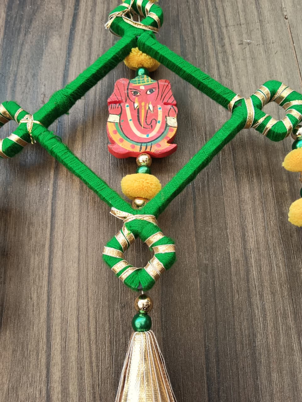 Nutts Handmade Ganesh Ji Wall Door String with Latkan &, Beads Hanging Torans, Garland for Decoration Set of 1 (SMALL107-1)