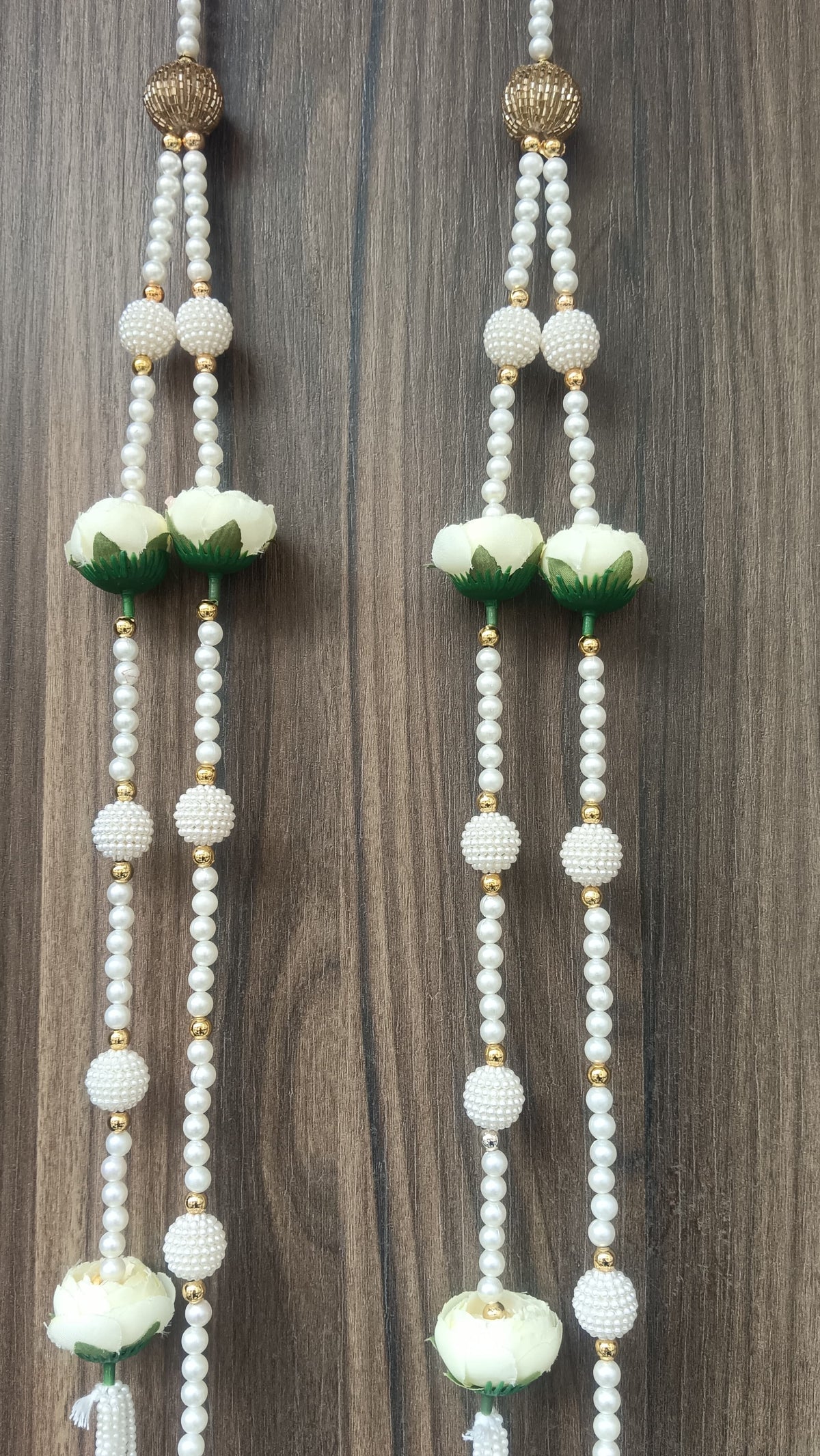 utts Handmade Peony Flower Door Hanging Latkan | Home Entrance Pooja Room Wedding Decor Decorative Beads Floral Hanging White Pack of 2 (SMALL100-2)