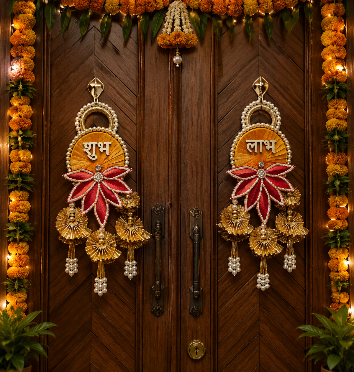 Nutts Decorative Shubh Labh Lotus Patch Gota Chakri Hanging | Perfect for Home & Office | Wall Hanging for Main Door | Enhance Your Space with Graceful Touches Pack of 2 (SMALL88)
