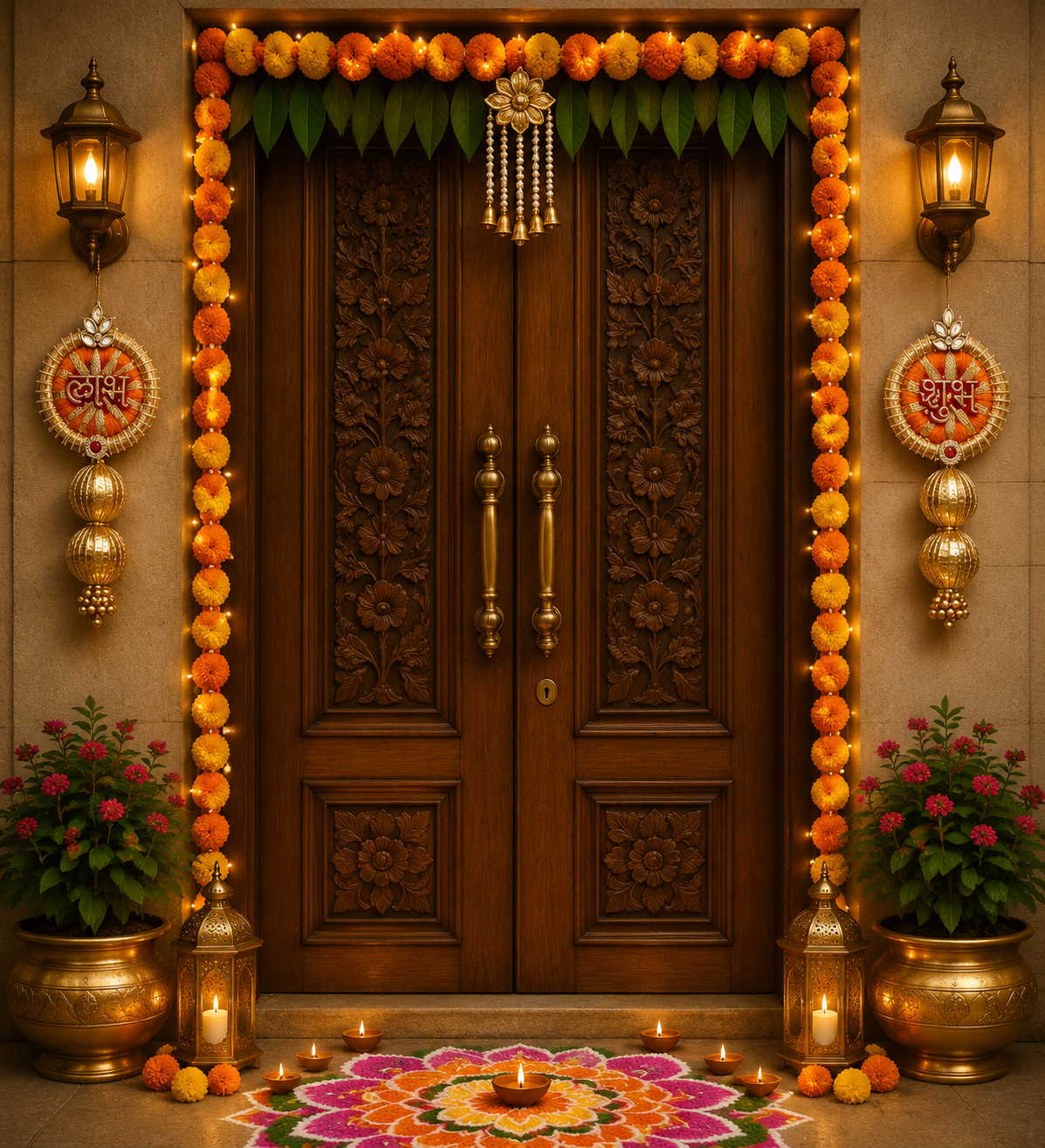 Nutts Decorative Handmade Traditional Tlight and Small Hanging Set for Decoration Multicolour Hanging Shubh-Labh Toran for Festive Decor (Set of 1) (SMALL67)
