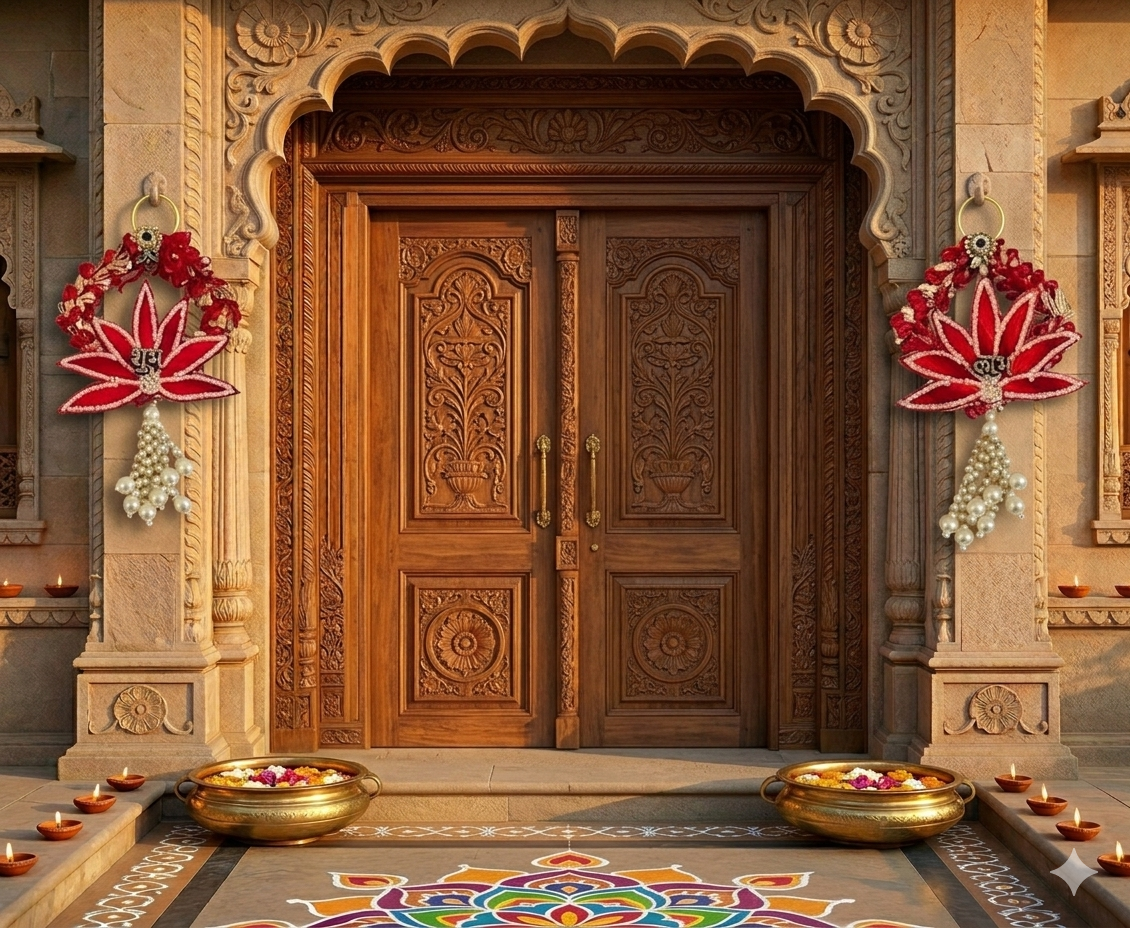Nutts Decorative Shubh Labh Lotus Patch Small Wall Hanging | Perfect for Home & Office | Wall Hanging for Main Door | Enhance Your Space with Graceful Touches (Pack of 2) (SMALL72)