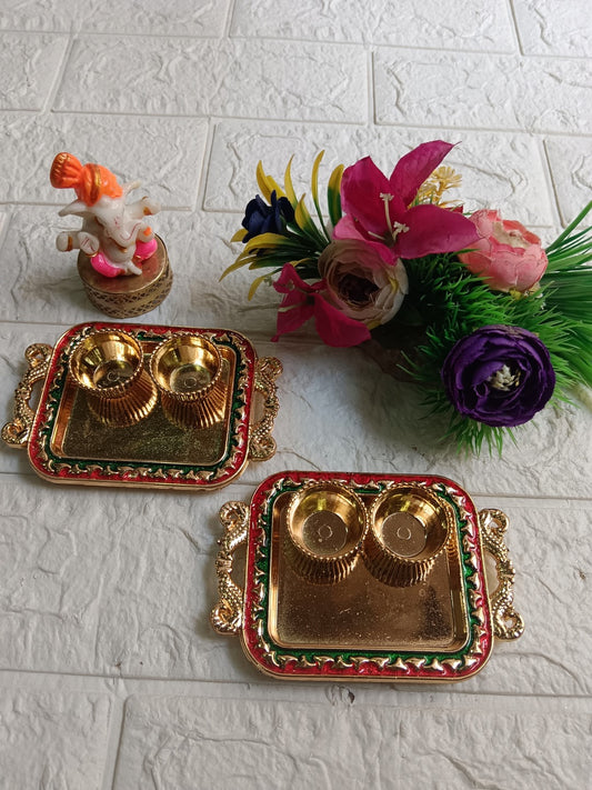 Nutts Decorative Ganesh Ji Pooja Thali Traditional Festival Puja Plate for Diwali Navratri Housewarming Temple Rituals Home Decoration (PoojaP26-1)