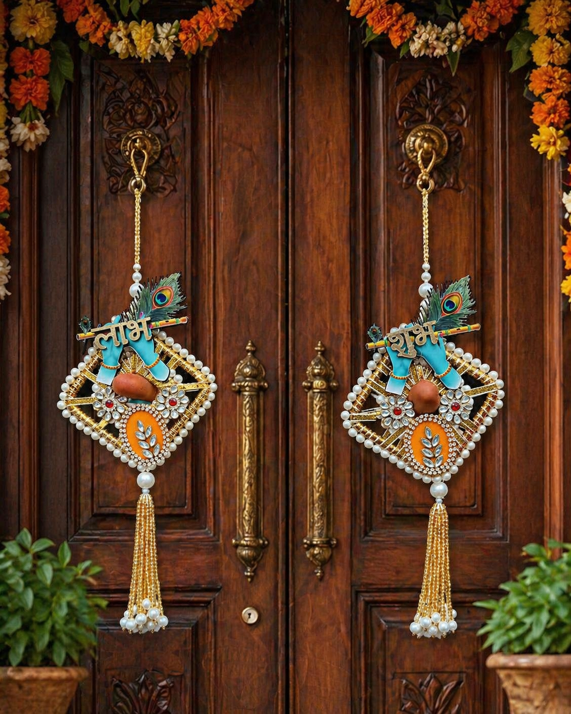 Nutts Handmade Decorative Small Hanging | Handcrafted Traditional Hanging for Decoration | Shubh-Labh Toran for Home and Office Decor Pack of 2  (SMALL198)