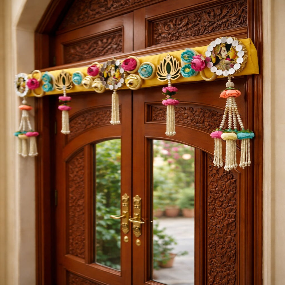 Nutts Handmade Decorative Radha Krishna MDF Lotus Flower Bandhanwar For Festival Religious Home Decoration