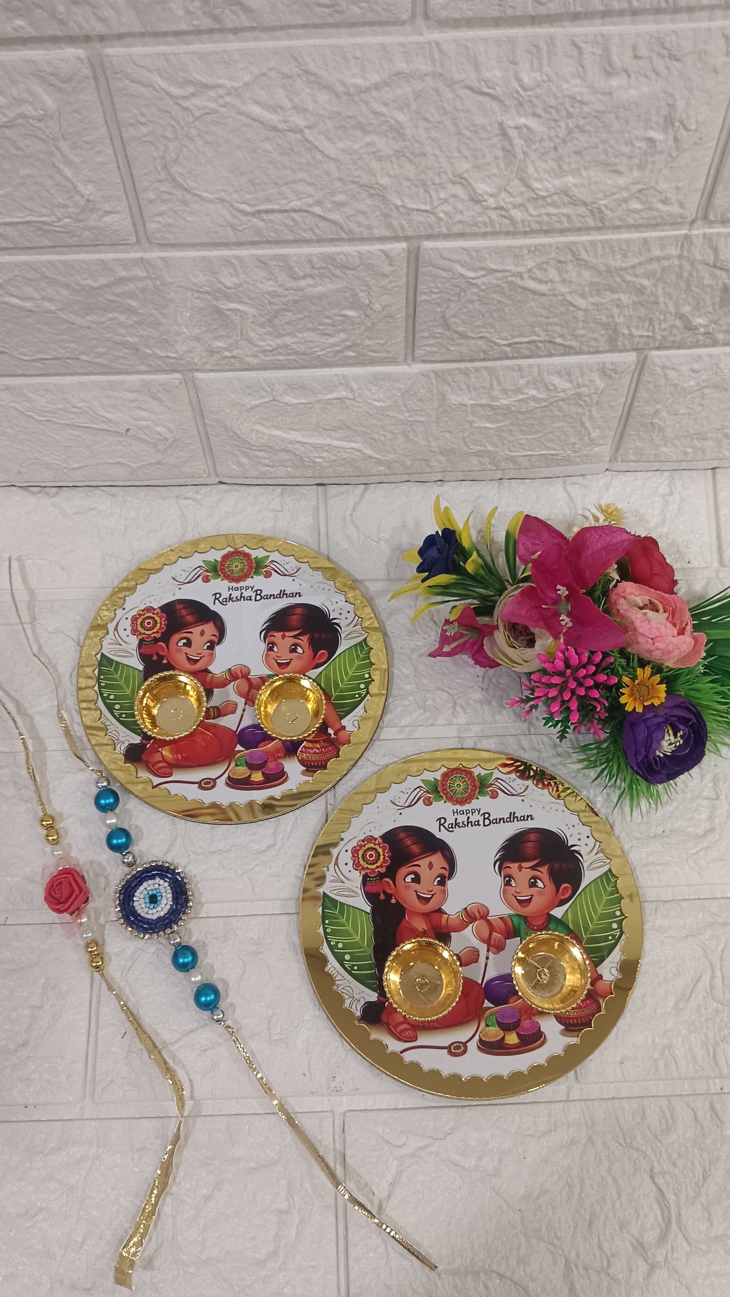 Nutts Rakhi Pooja Plate with Handmade Rakhi for Brother for Raksha Bandhan (RakhiP08)