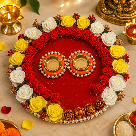 Nutts Beautiful Handmade Pooja Plate Decorative Hindu Prayer Thali Traditional Indian Festival Gift (Pack Of 1) (PoojaP48)