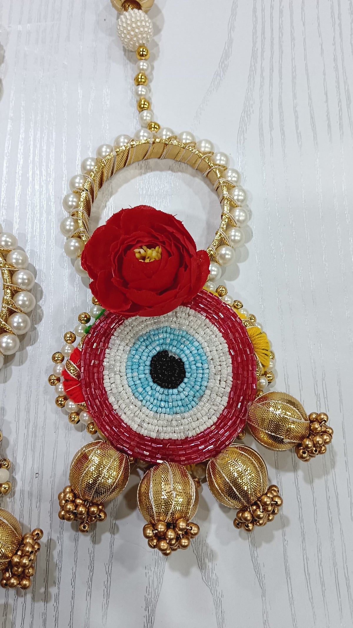 Nutts Handmade Evil Eye Hanging | Traditional Decorative Moti Chudi Florel Evil Eye Hanging for Main Door (Pack of 2)