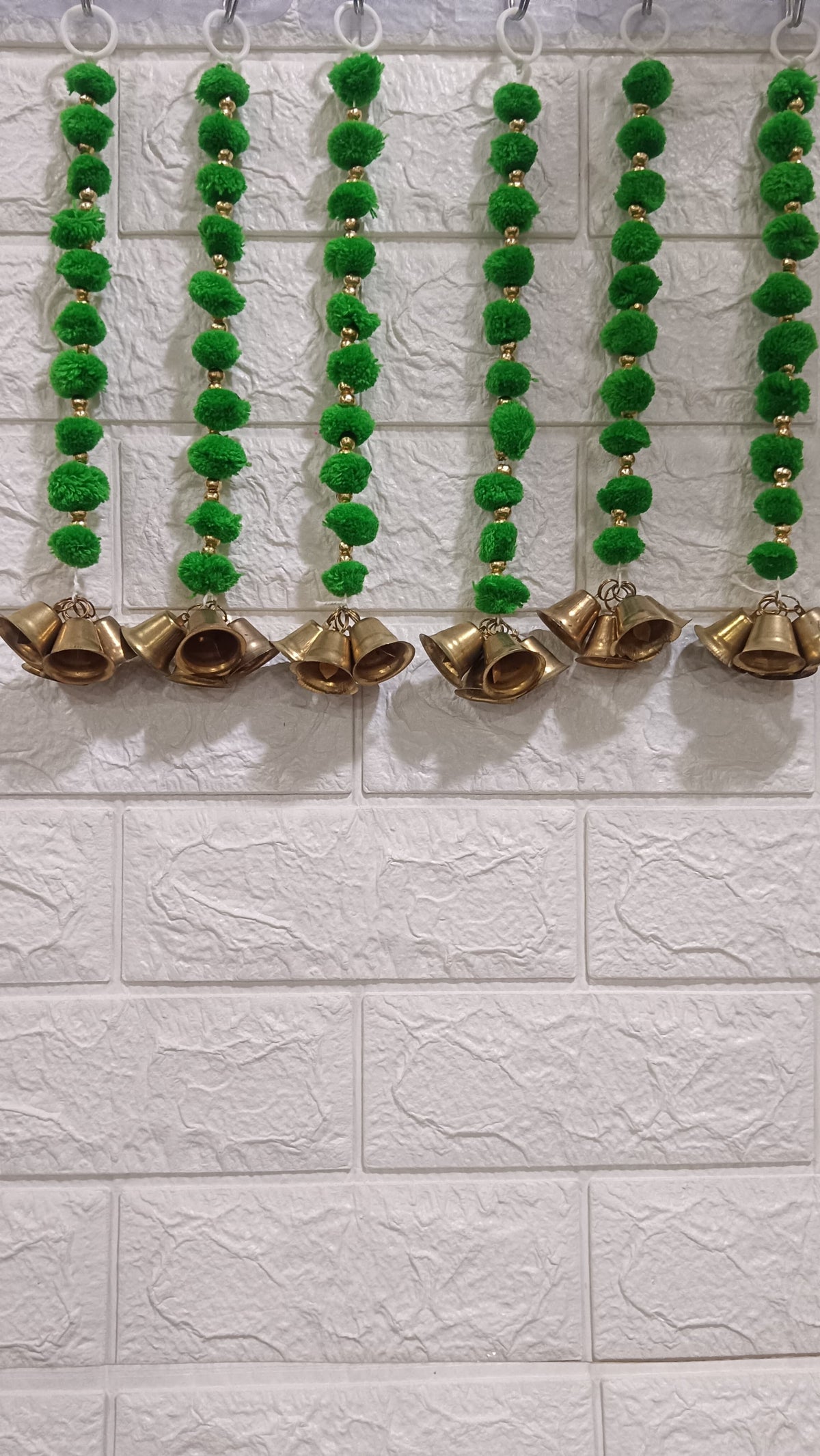 Nutts Handmade Wall Door Pom Pom String with Golden Beads, Garland Bandhwar Decoration Item for Home Décor Diwali Festival, Navratri, Wedding (12 Strings) (SMALL162)