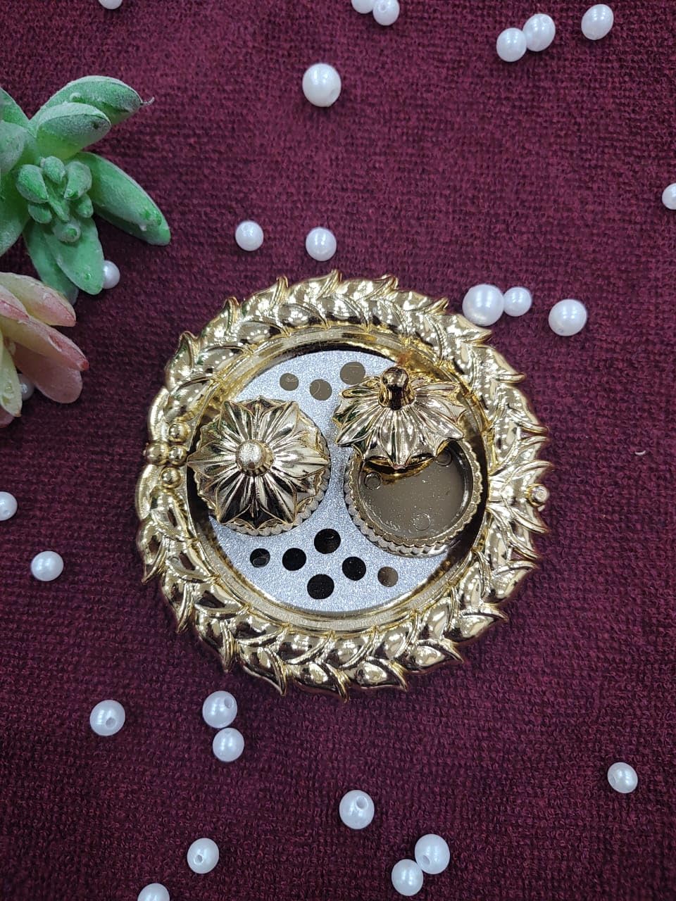 Nutts Decorative Pooja Thali Haldi Kumkum Chandhan Holder Plate Gifts With Small Lord Set for Home & Office Decoration & Gifting (Ganesh Ji) (PoojaP38-1)